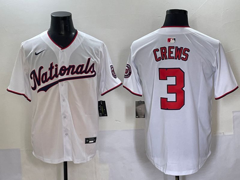 Men 2025 Washington Nationals 3 Crews White Game Nike MLB Jersey style 1